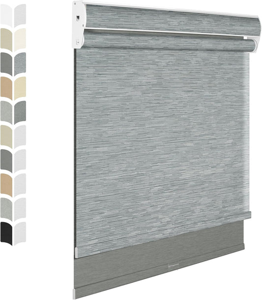 BERISSA Cordless Dual Roller Shades with Cassette Valance, Double Window Shades - Blackout and Light Filtering, Day and Night for Home Office Door.Striped Jacquard Grey.62 W x 72" H