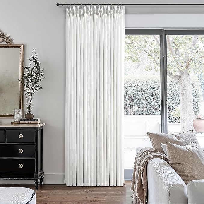 120 Inch Long White Pinch Pleated Linen Curtains 2 Panels Set for Living Room Bedroom Pinch Pleat Curtains Ivory Cream Semi Sheer Light Filtering Privacy Curtain 120 Inch Length for Sliding Door