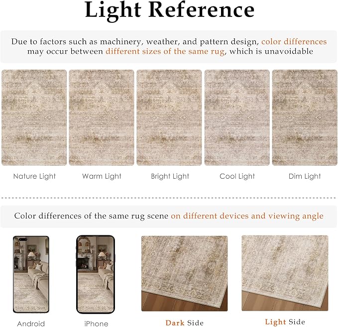 5x7 Washable Neutral Area Rug Beige Vintage Living Room Bedroom Carpet Non-Slip Soft Low Pile Oriental Indoor Throw Rug for Dining Room Entryway Office