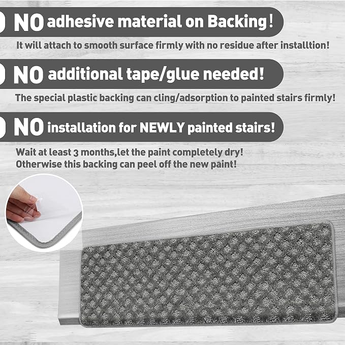 PURE ERA Bullnose Carpet Stair Treads Set Tape Free Non-Slip Indoor Stair Protectors Pet Friendly Rugs9.5" x 30"(14 Pieces,Grey Mini-Diamond Trellis)