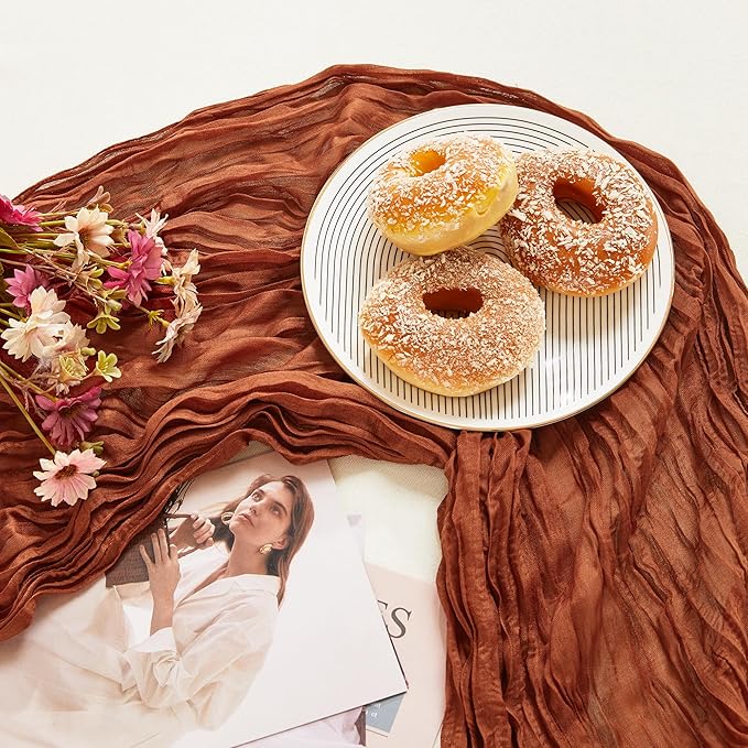 12 Pack Terracotta Cheesecloth Table Runner 10FT Long Boho Gauze Table Runner Rustic Sheer Runner for Wedding Bridal Baby Shower Birthday Party Table Decor Home Easter Thanksgiving Decor