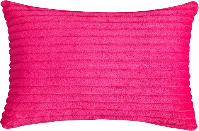 TangDepot Velvet Big Corduroy Pillow Covers 12x24 Hot Pink 2-Pack | Soft wide-stripe corduroy pillow cover, hidden zipper, machine washable, easy refresh, for bedroom living room indoor outdoor