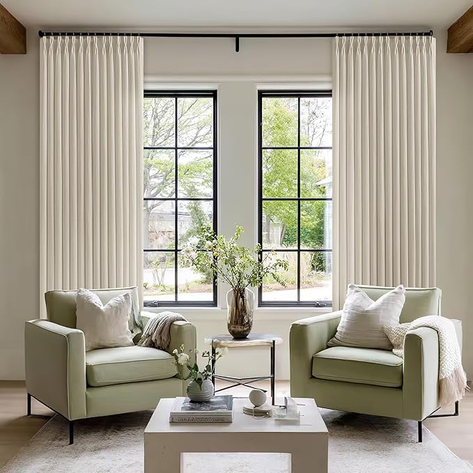 Oatmeal Pinch Pleated Linen Curtains Boho Farmhouse Rustic Back Tab Linen Textured Drapes Semi Sheer Light Filtering Breathable Window Treatment 1 Panel 70x120