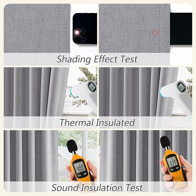 Guken Grey 100% Blackout Curtains 102 Inch Length 2 Panels Set for Living Room Bedroom Back Tab Thermal Insulated Black Out Linen Drapes Room Darkening Window Curtains 102 Inches Long