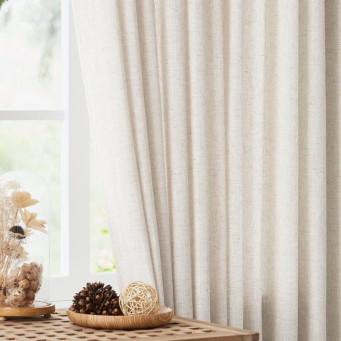 Vision Home Natural Linen Pinch Pleated Tier Curtains 24 inch, Semi Sheer Kitchen Curtains with Back Tab & Hooks, Light Filtering Small Window Panels for Bathroom Laundry, 25" Wx24 Lx2