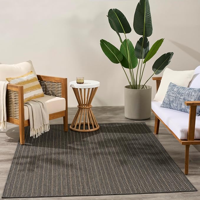 Nourison Home Horizon Indoor/Outdoor Charcoal 5' x 7' Area Rug - Easy Clean, Non Shedding, Bed Room, Living Room, Dining Room, Kitchen (5' x 7')
