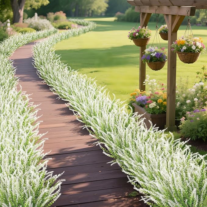 Ouddy Decor 12 Bundles Artificial Lavender Fake Flowers Faux Plastic Plants for Home Wedding Kitchen Garden Patio Window Box Office Table Centerpieces Indoor Outdoor Decor, White