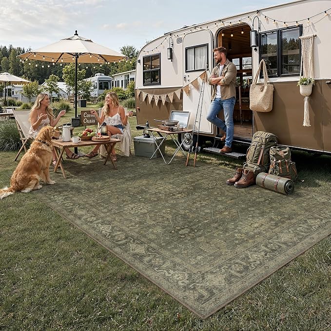 6x9 Easy Jute Area Rug for Living Room Bedroom Vintage Brown Carpet Traditional Retro Washable Non Slip Throw Rug for Dining Room Patio Porch Backyard Courtyard