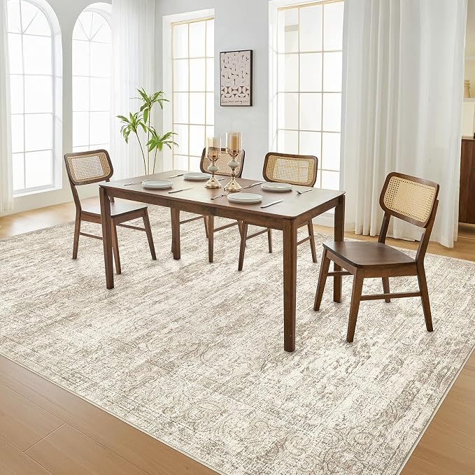 DMOYEST Area Rug Living Room Rugs - 9x12 Abstract Large Soft Indoor Washable Rug Neutral Modern Low Pile Carpet for Bedroom Dining Room Farmhouse Home Office - Vintage Beige