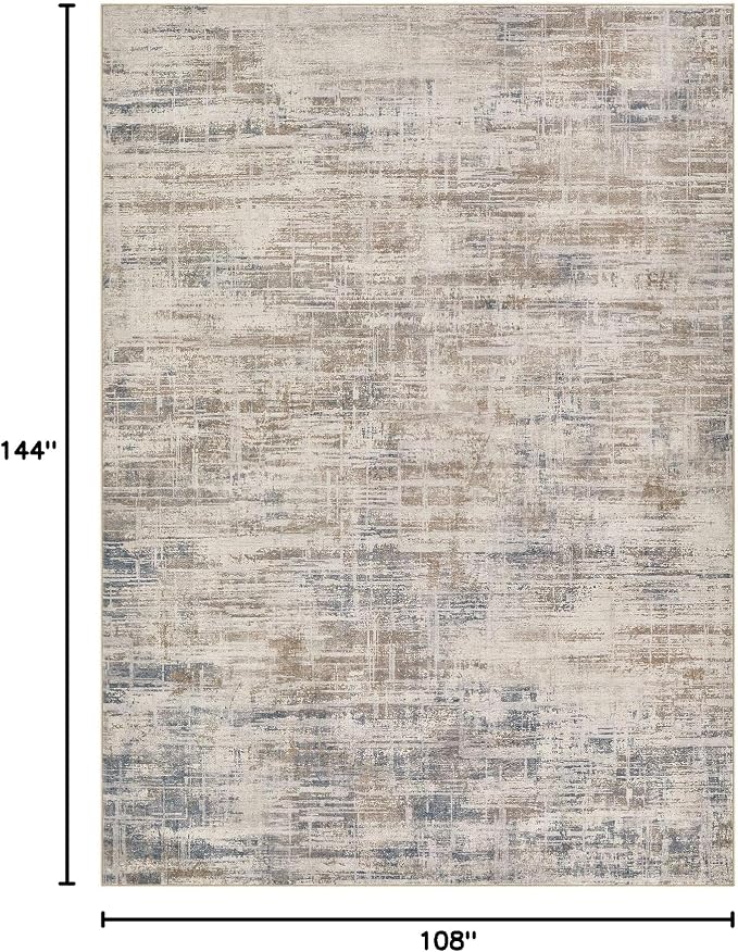 UERMEI 9x12 Washable Area Rug for Living Room: Modern Neutral Abstract Large Soft Low Pile Carpet Non-Slip Pet Kids Friendly Indoor Decor for Bedroom Dining Room Home Office Nursery Brown
