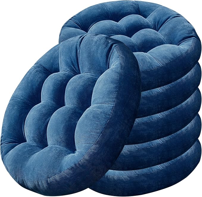 Degrees of Comfort Floor Cushion 6 Pack for Meditation, Home Office & Dorm – Corduroy Soft Seating Set, 22 Inch, High-Density Foam, Round Shape, Navy