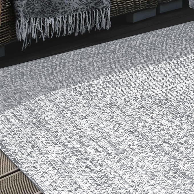 Superior Large Indoor/Outdoor Area Rug, Multi-Tone Reversible Braided Floor Decor for Patio, Front Porch, Entryway, Living Room, Office, Nursery, Artistic Home, 6' x 9', Slate-White