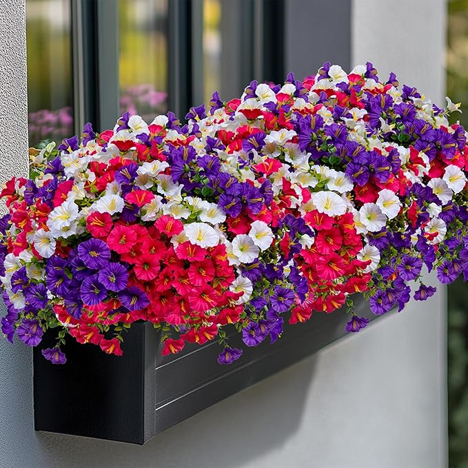 AXYLEX Artificial Flowers Outdoor Morning Glory - 16 Bundles Fake Plants UV Resistant No Fade Faux Plastic Greenery Home Garden Patio Decoration Indoor (1, Multi16-1)