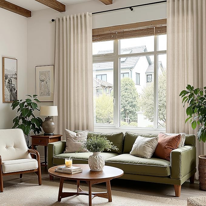 Taupe Burlywood Linen Curtains for Living Room 98 Inches Long Light Filtering Semi Sheer Curtain Back Tab Rustic Luxury Neutral Modern Farmhouse Decor Drapes for Bedroom Dinner Room 52x98, 2 Panels