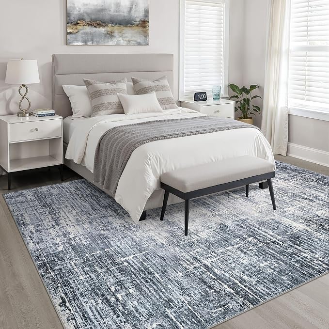 10x12 Area Rug Living Room: Washable Large Neutral Navy Rug Abstract Soft Modern Stain Resistant Indoor Floor Non-Slip Carpet for Bedroom Nursery Kids Office Playroom Dining Room Under Table Home