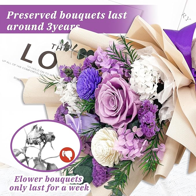 QOEAZY Flowers for Delivery, Preserved Flowers Bouquet with Gift Box, Rose Gifts for Women Mom Grandma