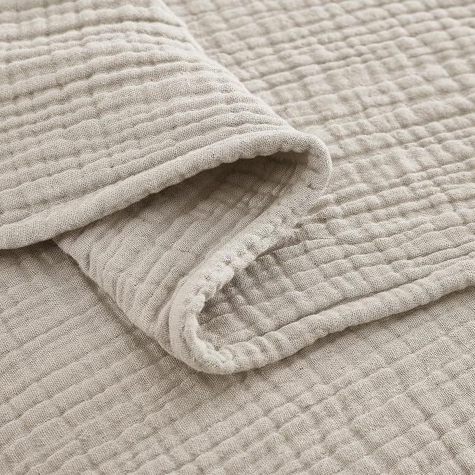 100% Cotton Muslin Twin XL Blanket (66" x 90") – A Luxuriously Soft, 4-Layer Lightweight and Breathable Gauze Blanket, Perfect for Year-Round use on beds, couches (Khaki, Twin XL)