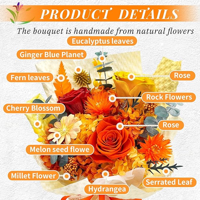 QOEAZY Mothers Day Gifts, Flowers for Delivery, Preserved Flowers Bouquet, Birthday Gifts for Women Mom Grandma Wife Girlfriend Her
