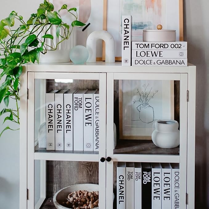 PROBENEX White Large | 4 PCS Faux Decorative Book Boxes | Not Real Books, Cardboard Foldable Display Props | Home Decor for Coffee Table, Bookshelf, Living Room, Office