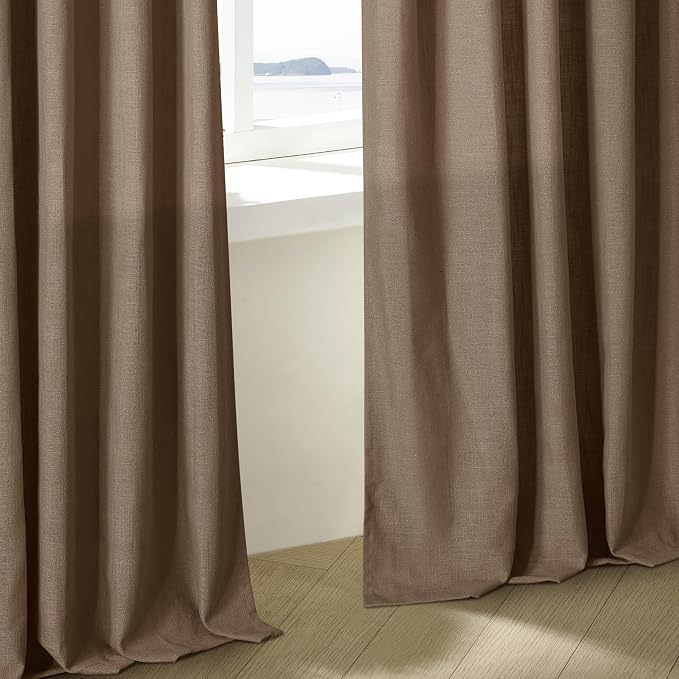 TWODRAPES Dutch Cocoa 90 Inch Linen Curtains Pinch Pleated Living Room Bedroom Dining Boho Brown Light Filtering Pinch Pleat Drapes Hooks Rings Back Tab Semi Sheer Dark Brown Window Curtains 2 Panels