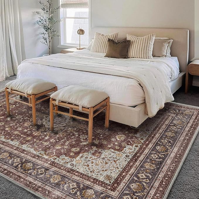 CHAMPLANT Washable Area Rug 8'x10' Retro Boho Design Non-Shedding Non-Slip Easy Care Ideal for High Traffic Areas in Living Room Bedroom Office Coffee Table Kitchen Large Carpet