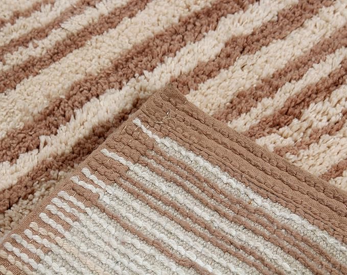 Home Weavers 100% Cotton Gradiation Collection Bathroom Décor | Washable Rug | Bathroom Mat | Kitchen Mat | Bathroom Rug Set | Bath Mat Set | Bath Floor Mat Non Slip, 3 Piece Set with Contour, Beige