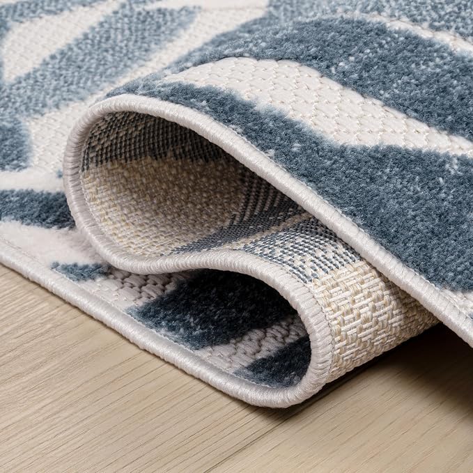 JONATHAN Y Tropics Palm Leaves Indoor Outdoor Area Rug 5x8 Cream/Dark Blue | Ships Rolled, Durable Flat Weave, Lays Flat for Backyard, Patio, Porch, Easy-Cleaning, High Traffic,Pet-Friendly,Non-Shedding