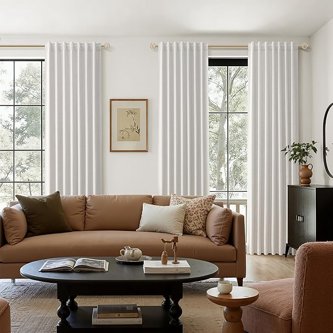 Guken Extra Long 100% Natural Blackout Curtains 144 Inch Length 2 Panels Set Back Tab Thermal Insulated Black Out Tall Windows Drapes 12 FT Length for High Ceiling Living Room, 52" W x 144" L