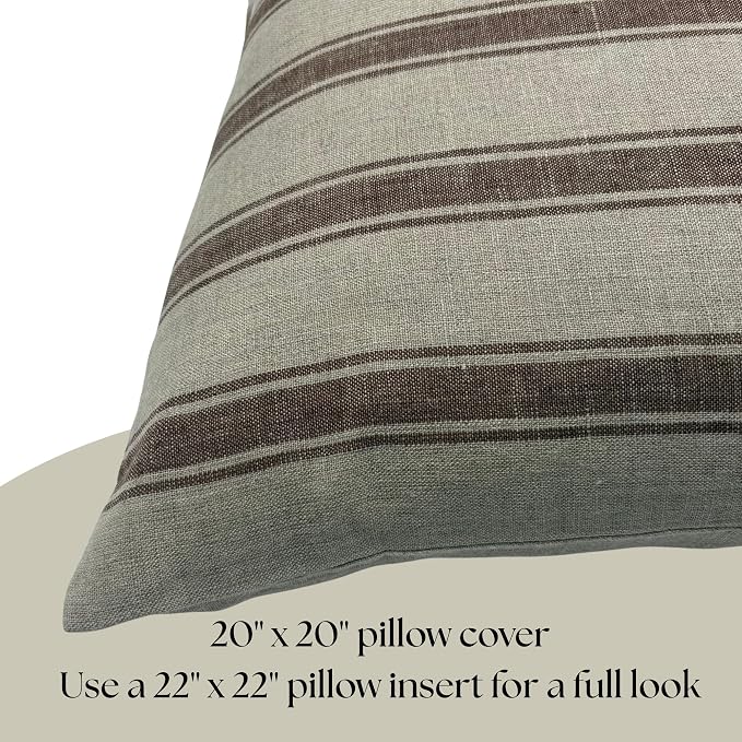 Linen Throw Pillow Covers Stripe Brown Pillow Cover Spring Decorative Pillow Covers for Living Room, Bedroom (Brown Stripes, 20" L x 20" W)