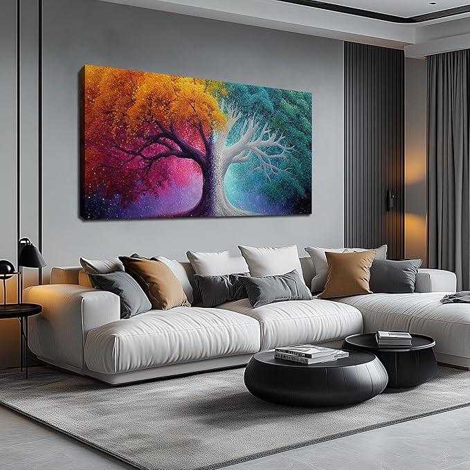 AOZEMI Colorful Wall Art for Living Room Bedroom Home Office Large Tree Canvas Wall Decor Modern Pictures Art Grey Artwork 24"x 48"