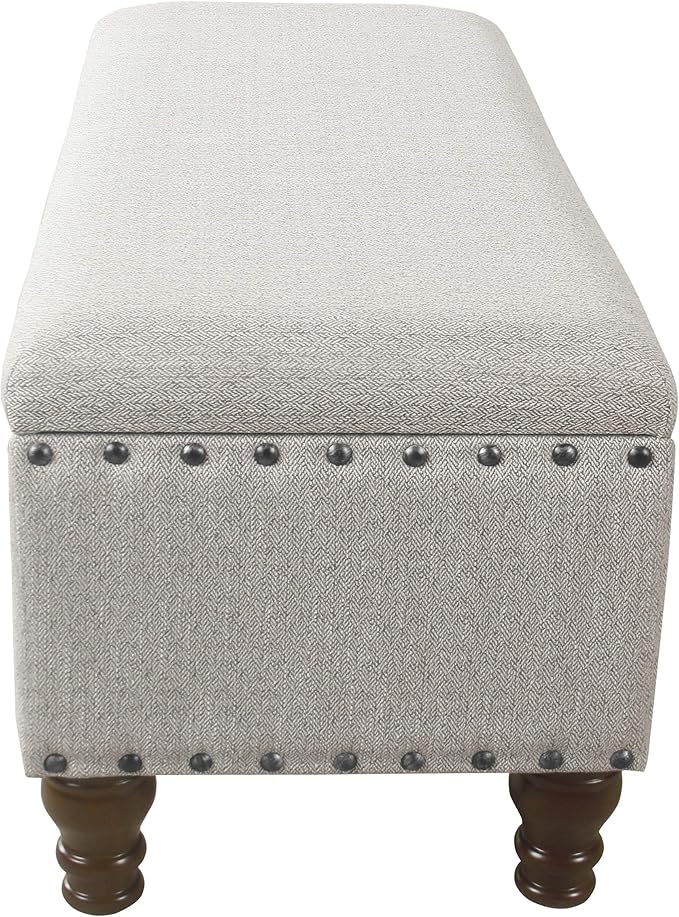 HomePop Large Storage Bench with Nailhead Trim -Gray Woven