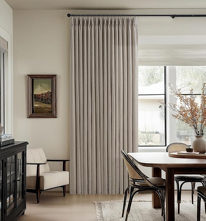 Burlywood Birch Pinch Pleated Linen Curtains 94 Inches Long 2 Panels for Living Room Bedroom Memory Training Shaped Semi Sheer Pleat Drapes with Hooks Rings Light Filtering Window Curtain 50x94
