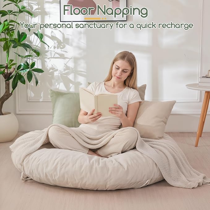 HIGOGOGO Papasan Chair Cushion with Chenille Cover (Without Chair), Soft Supportive Cushion, Beige, 48 x 48 Inch