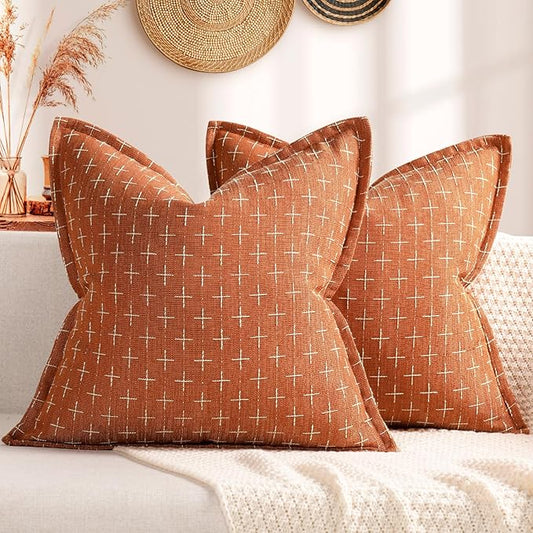 ZWJD Pillow Covers 16x16 Set of 2 Soft Polyester Textured Pillow Covers with Stylish Flange Edge Cozy Farmhouse Throw Pillows for Couch Bed Sofa Living Room
