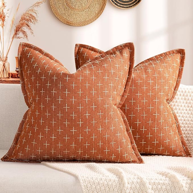 ZWJD Fall Pillow Covers 20x20 Set of 2 Soft Fall Decor Polyester Textured Pillow Covers with Stylish Flange Edge Cozy Farmhouse Throw Pillows for Couch Bed Sofa Living Room