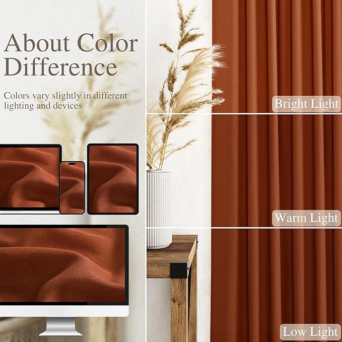 Terracotta Linen Textured 96 Inch Curtains 2 Panel Set Back Tab Rod Pocket Sheer Boho Room Decor Aesthetic Curtains Brick Burnt Orange Burlap Look Curtain Drapes for Living Room Bedroom 8Ft 40x96