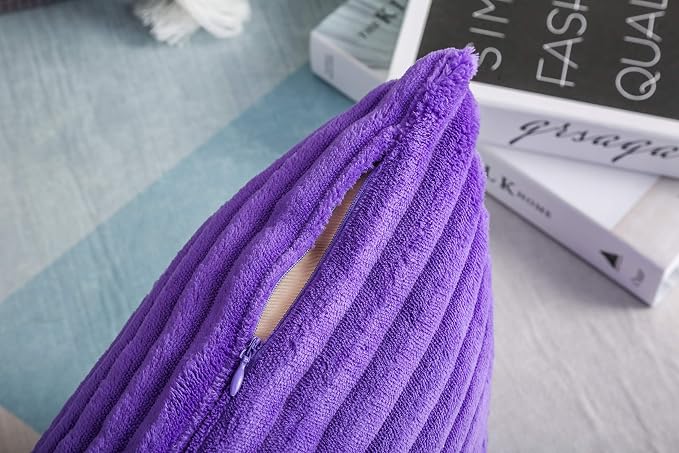 TangDepot Velvet Big Corduroy Pillow Covers 12x20 Violet 2-Pack | Soft wide-stripe corduroy pillow cover, hidden zipper, machine washable, easy refresh, for bedroom living room indoor outdoor