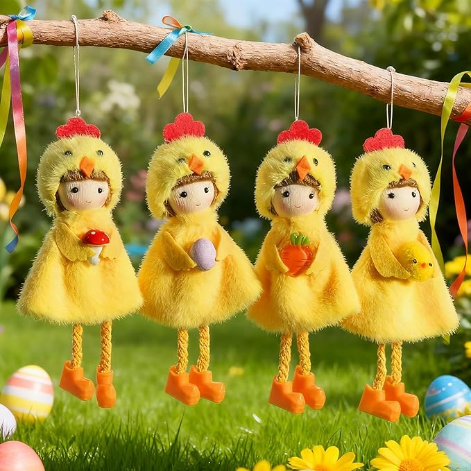 Eimilaly Easter Yellow Chick Ornaments Spring Gnome for Home Decorations, Tomte Gnomes Set Ornaments for Garden or Rustic Theme Party Gnome Decor - 4PCS