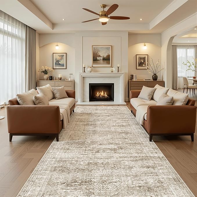 Soalmost 4x10 Wide Hallway Runner Rug: Washable Soft Rug Runners for Living Room Bedroom Ktichen, Stain Resistant Low Pile Area Rugs Non Slip Floor Carpet (Brown, 4x10)