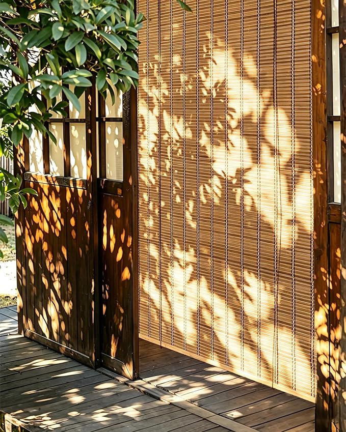 FoundGo 70" W*72" H Bamboo Roller Blinds Sun Shade, Retro Light Filtering Bamboo Curtains for Windows, Doorways