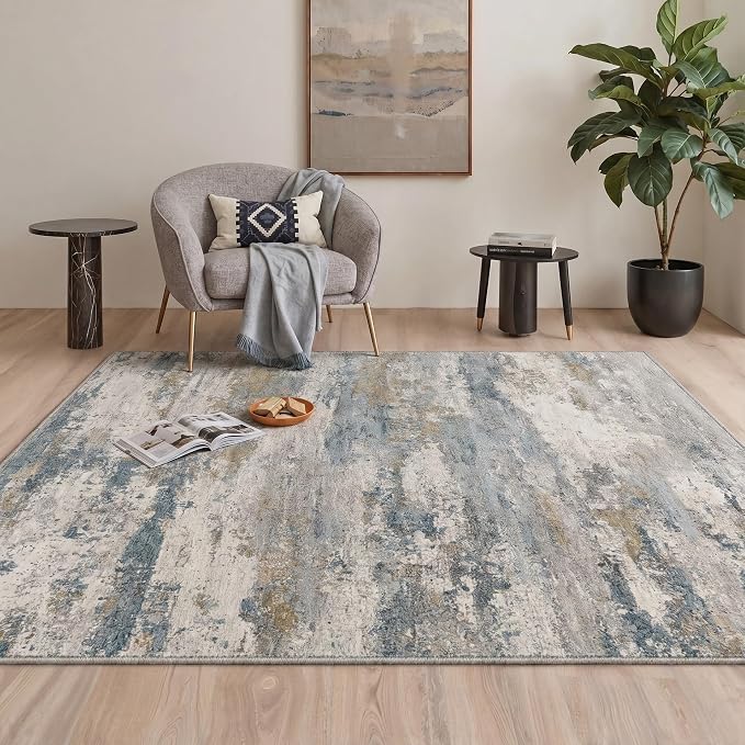 BEIMO Area Rugs 5x7 for Living Room Bedroom, Modern Abstract Machine Washable Rug, Large Soft Low Pile Floor Cover with Non Slip Backing for Dining Room, Dusty Blue