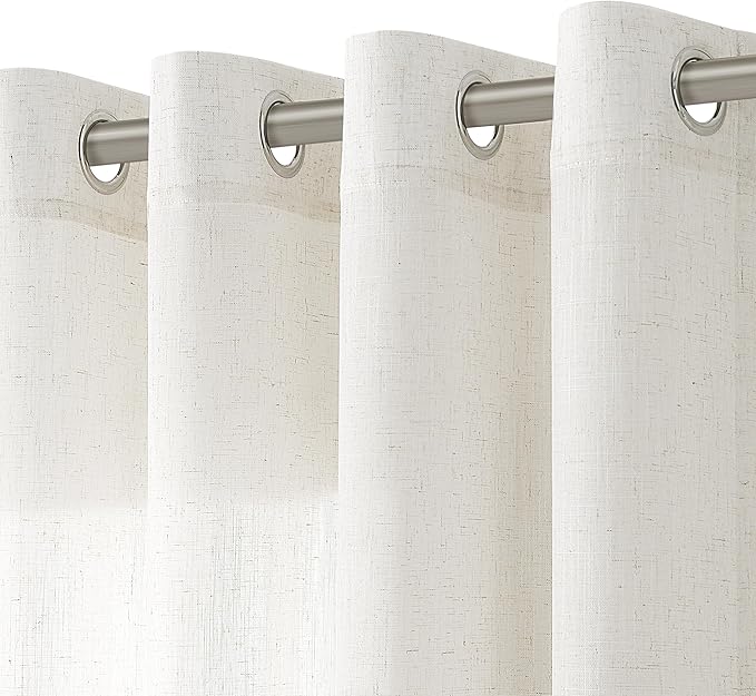 Nanspring Cream Linen Curtains 102 Inches for Living Room 2 Panels Set Light Filtering Privacy Semi Sheer Extra Long Drapes Modern Elegant Cotton Textured Grommet Gauze Window Sheer Curtain 52x102