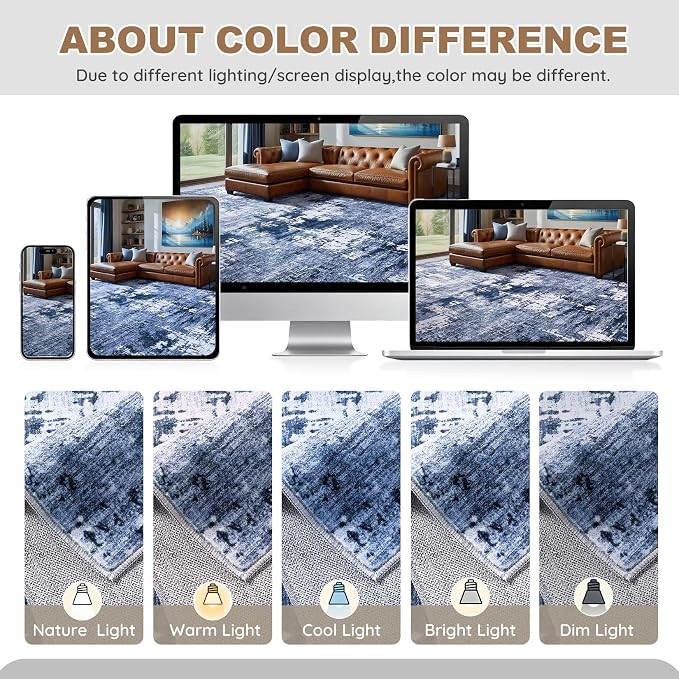 DMOYEST Area Rug Living Room Rugs - 6x9 Washable Large Soft Indoor Neutral Modern Abstract Low Pile Rug Carpet for Bedroom Dining Room Farmhouse Home Office - Navy Blue