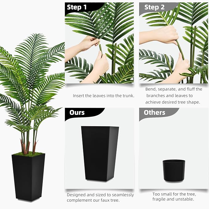 ASTIDY Artificial Palm Tree 5FT - Fake Tree with Gray Tall Planter - Faux Tropical Areca Floor Plant in Pot - Artificial Silk Plant for Home Office Living Room Decor Indoor