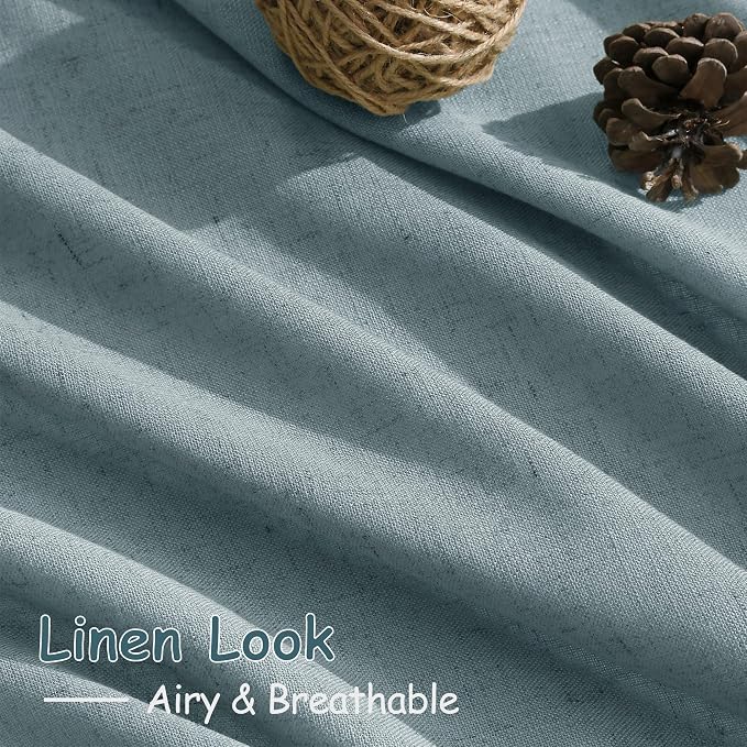 Light Blue Linen Kitchen Curtains 24 Inch Length Cotton Linen Blend Light Filtering Short Tier Curtain with Rod Pocket Back Tab for Small Windows Cafe Retro Bathroom Vintage 2 Panels RV 36Wx24L