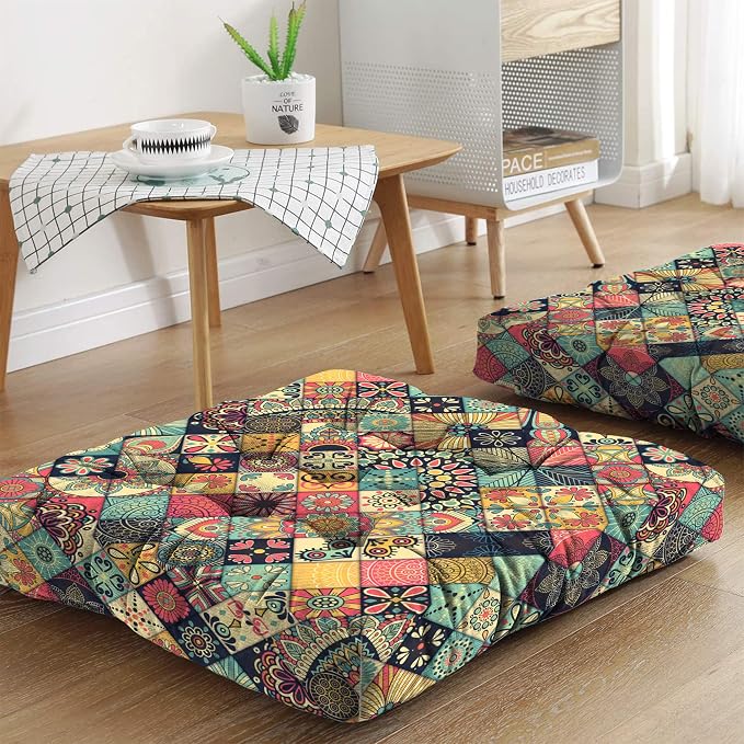 Mandala Meditation Cushion, Boho Meditation Mat, Meditation Pillows for Sitting on Floor, Cushions for Sitting in Home and Outdoor, Square Floor Pillow Cushion Seating for Yoga Accessories 22'' X 22''