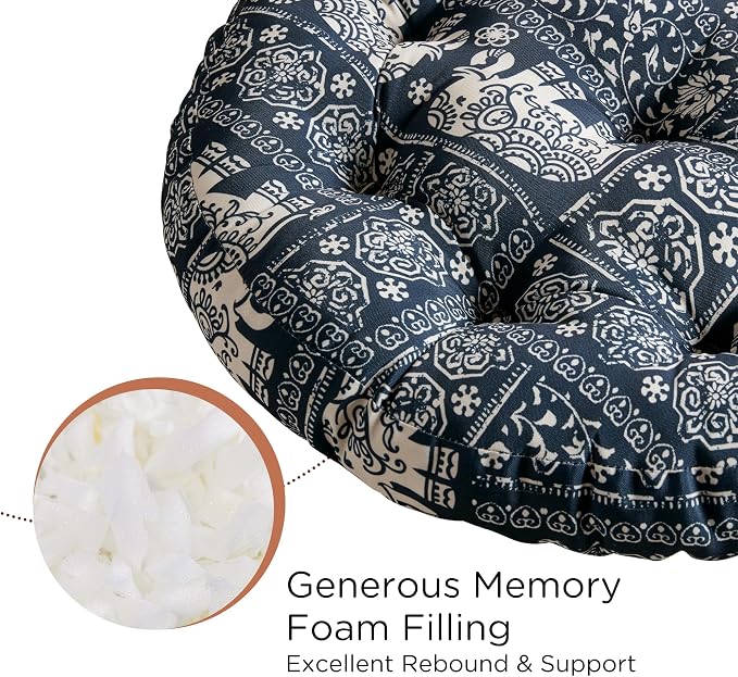 Codi Meditation Floor Pillow, Boho Pillows Seating for Adults and Teens, Large Cushion for Yoga Living Room Tatami Sitting, Memory Foam Added, 22x22 Inch Pack of 2, Round - Indigo Elephant
