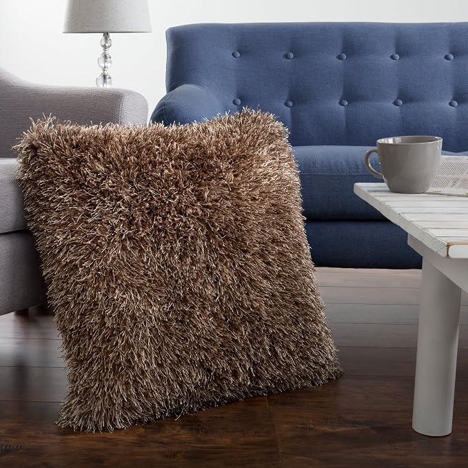 Lavish Home Oversized Floor or Throw Pillow Square Luxury Plush– Shag Faux Fur Glam Decor Cushion for Bedroom Living Room or Dorm (Mocha)