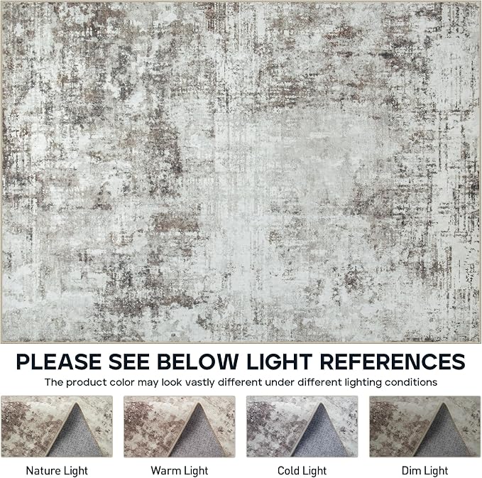 6x9 Area Rugs for Living Room Rug Washable: Modern Rug for Dining Room Bedroom Carpet Non Slip Low Pile 6 by 9 Indoor Abstract Nursery Home Office Brown Grey