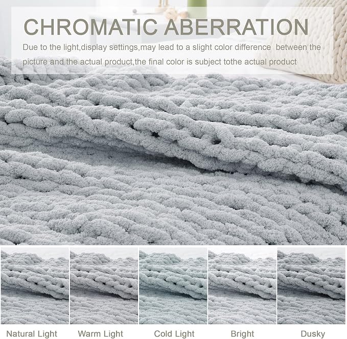 Chunky Knit Throw Blanket 60x80, 100% Handmade Chenille Yarn | 6.7lbs Soft Thick Cable Knitted Blankets, Large Rope Knot Crochet Throws for Couch Sofa Bed Machine Washable, Grey